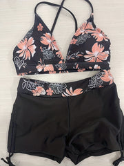 Floral Print Drawstring 2 Piece Bikini Swimsuit