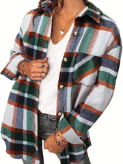 Plaid Print Button Front Jacket Collared Outerwear