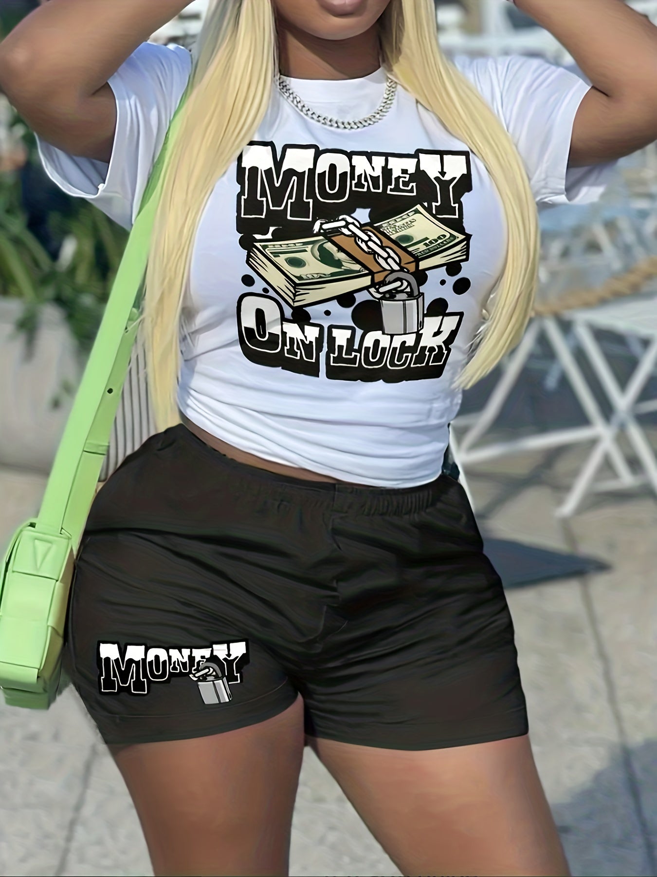 Money On Lock Print 2pc Shorts Set Short Sleeve T Shirt & Shorts