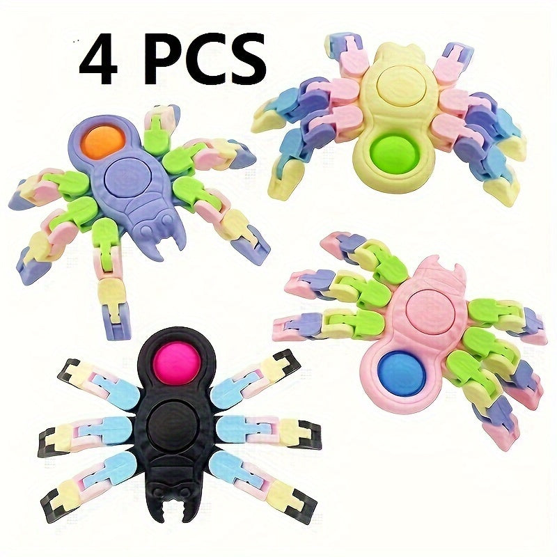 4Pcs Sensory Fidget Toys Transformable Chain Pop Spider DIY Fidget Spinners