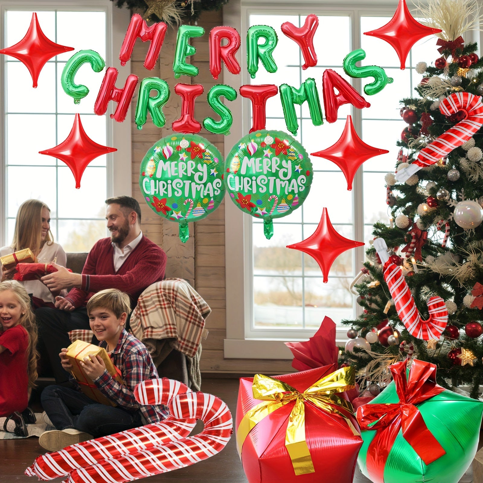 14pcs Christmas Balloon Set 'Merry Christmas' Candy Cane Quad Star Round