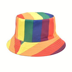 Rainbow Striped Reversible Bucket Hat LGBT Pride Block Basin Hat