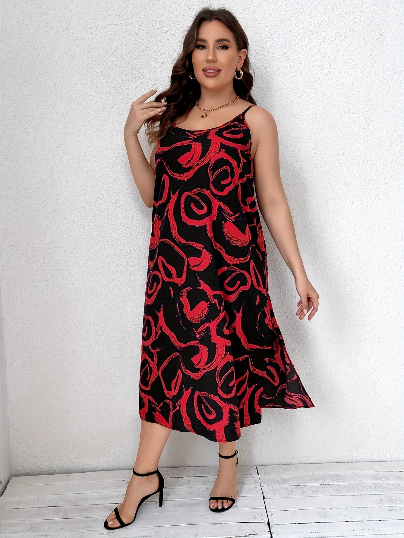  Boho Dress Women's Plus Abstract Stripe Print Maxi Cami Dress
