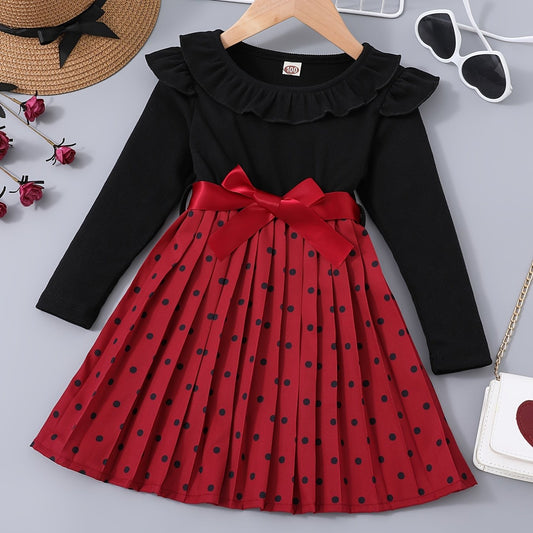 Girls Ruffled Polka Dot Dress with Belt