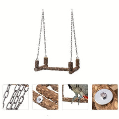 Bird Perch Parrot Station Holder Wood Stand Swing For Medium Large Parrot