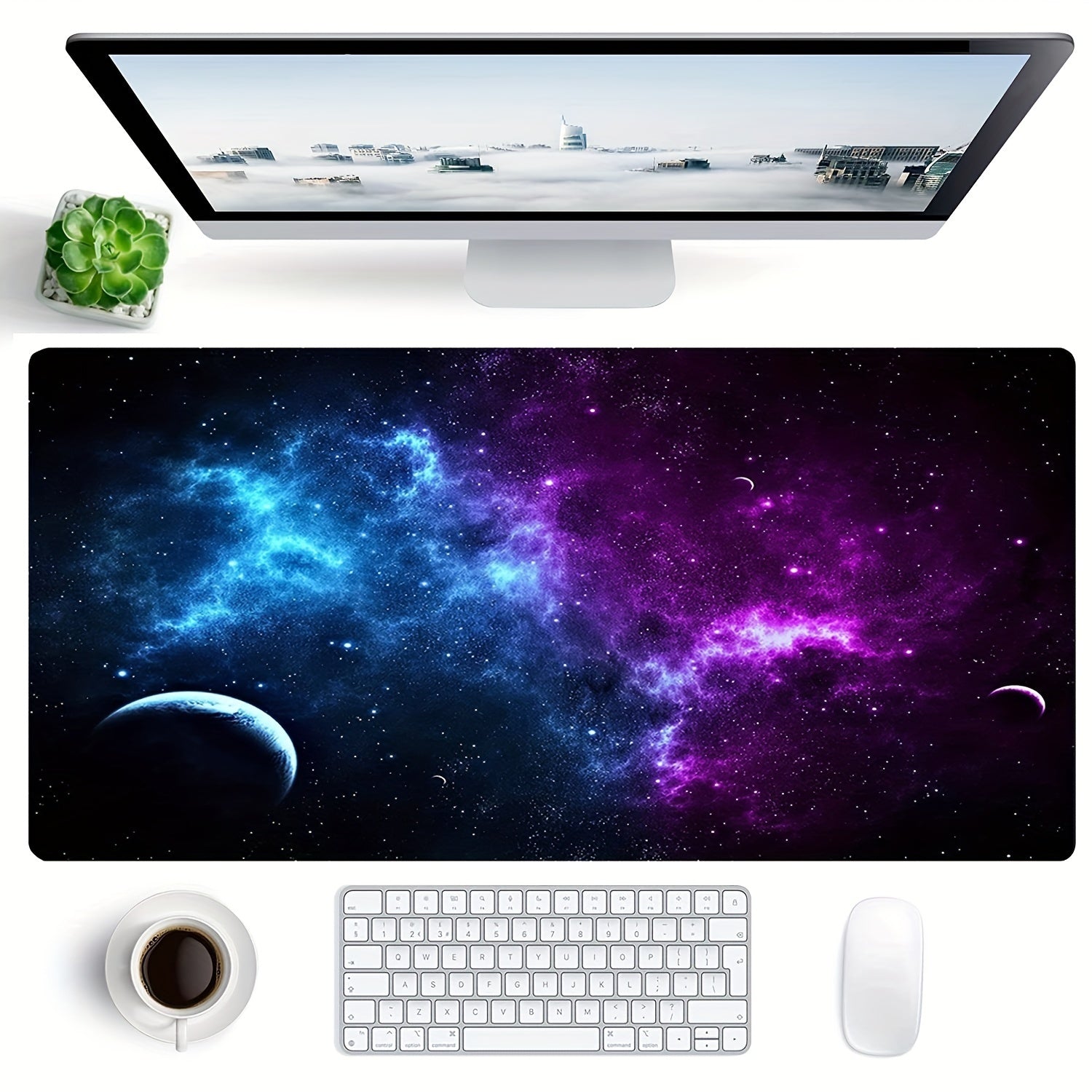 Purple Space Long Mouse Pad Large Galaxy Keyboard Mat
