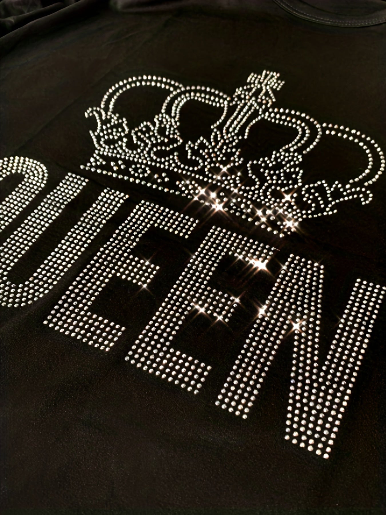 Women's Plus Rhinestone Crown & Letter Tee & Shorts Set
