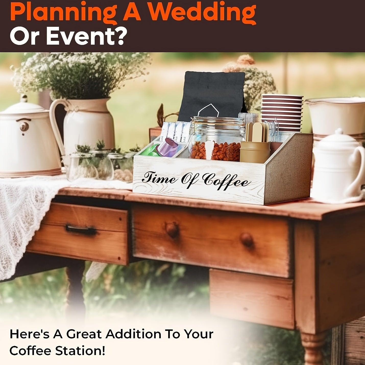 Rustic Wooden Coffee Bar Organizer for Countertop - Desk & Room Decor