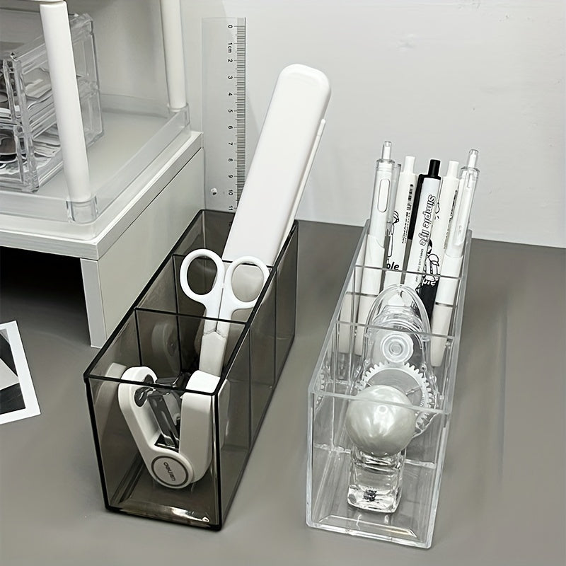 Clear Pen Holder Organizer 3 Compartments for Desk Makeup Brush