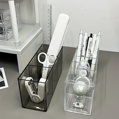 Clear Pen Holder Organizer 3 Compartments for Desk Makeup Brush