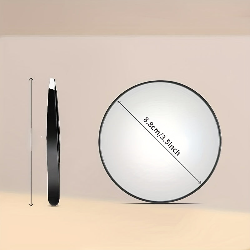 10X Magnifying Mirror With 2 Suction Cups 8.89 cm & Tweezer 1pc