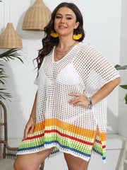  Rainbow Striped Batwing Sleeve V Neck Cover Up
