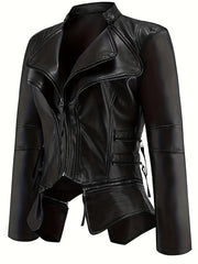 Punk Solid Jacket Zipper Layered Stitching Long Sleeve Outerwear