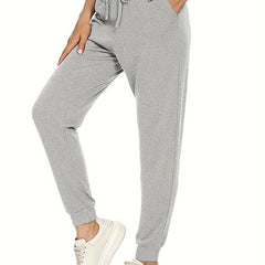 Solid Tie Front High Waist Joggers With Pockets
