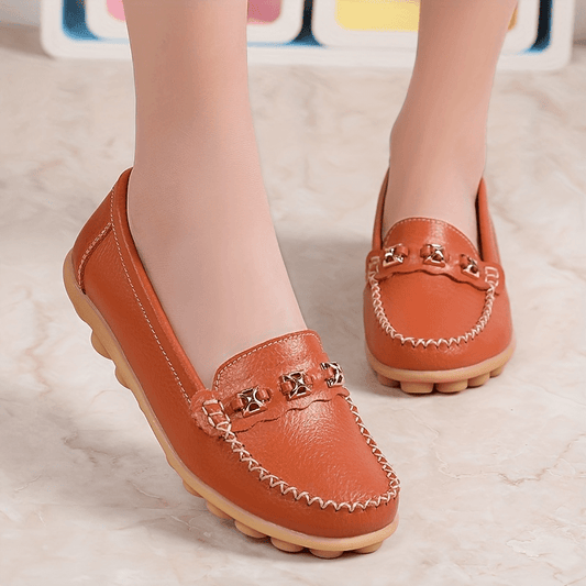 Women's Metal Decor Flat Loafers Slip On Shoes
