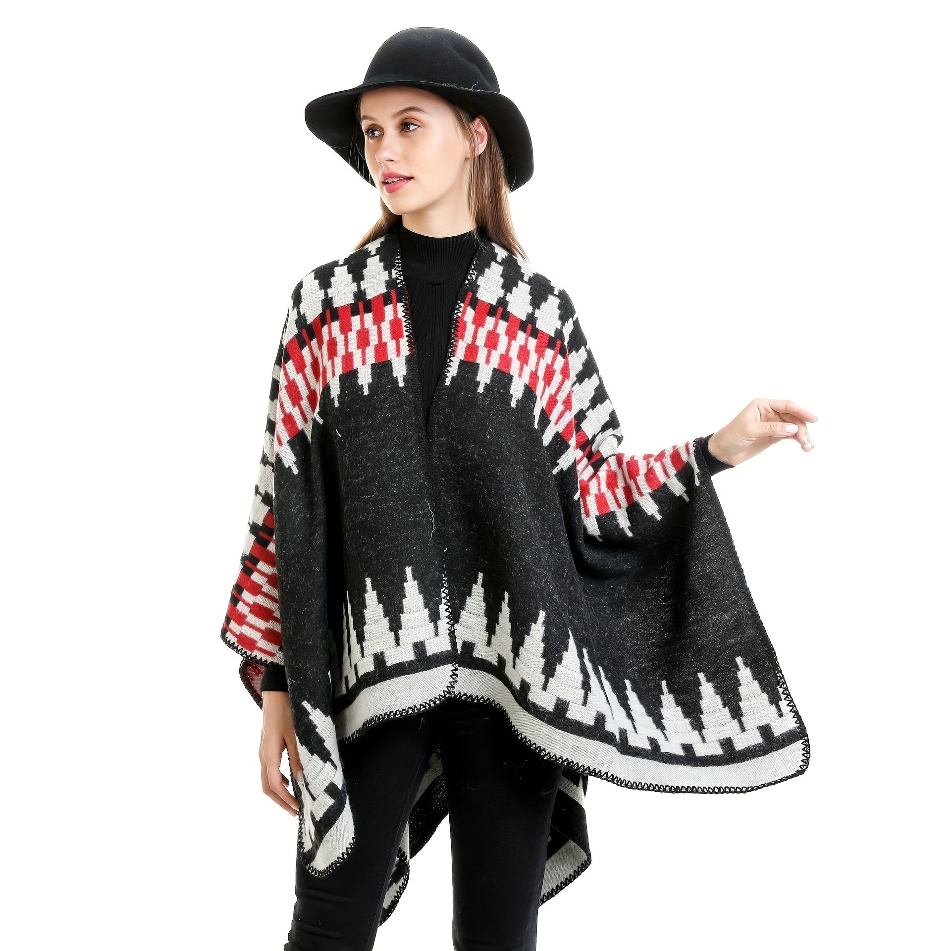 Boho Geometric Jacquard Shawl Windproof Cape Large Blanket Scarf