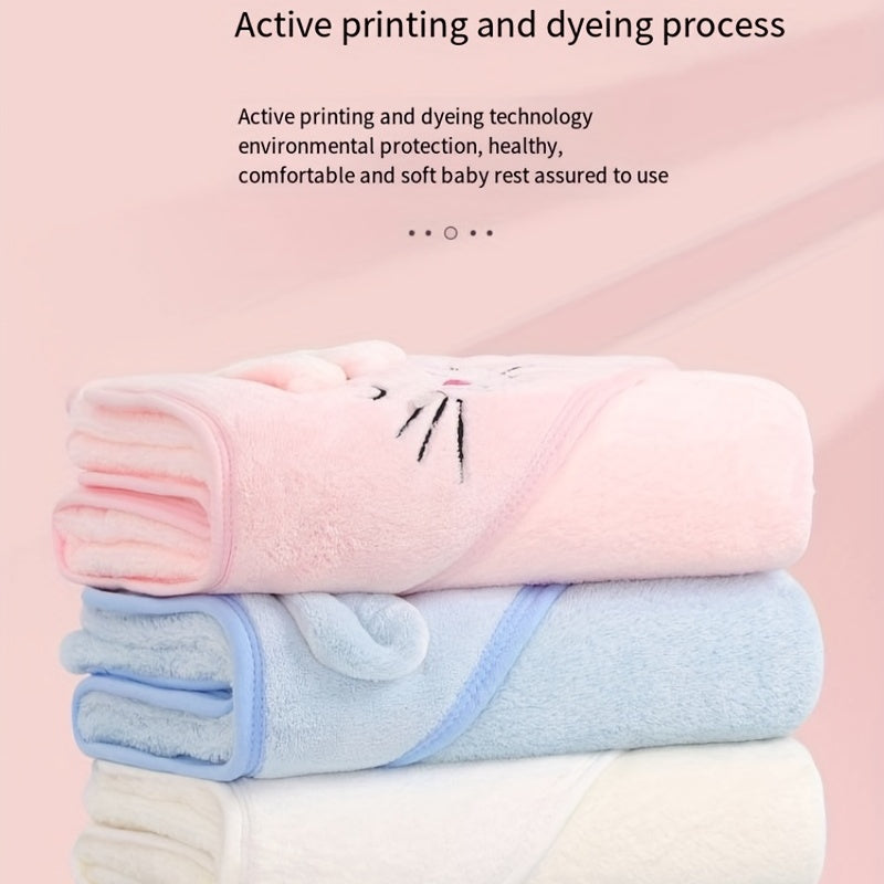Soft Baby Coral Fleece Hooded Bath Towel for Newborns