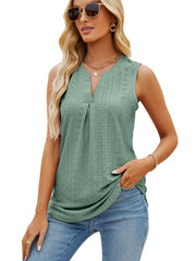 Eyelet Embroidered Tank Top Summer V-neck Sleeveless Tank Top