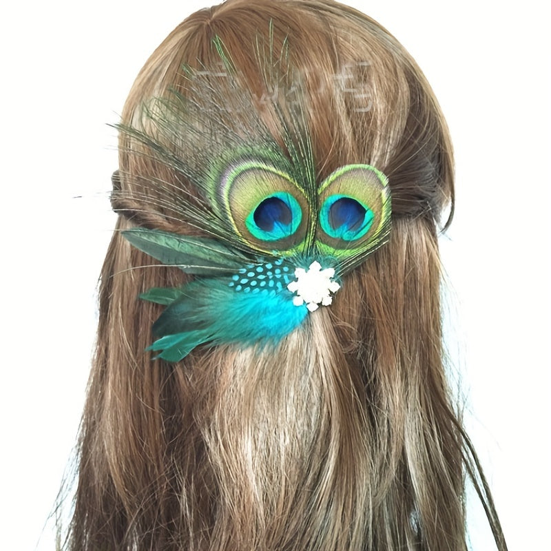 Peacock Feather Hair Clip Ornament Western Style Hair Accessories