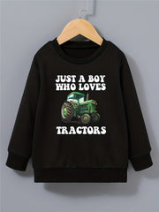 Boys Tractor Print Sweatshirt Round Neck Pullover
