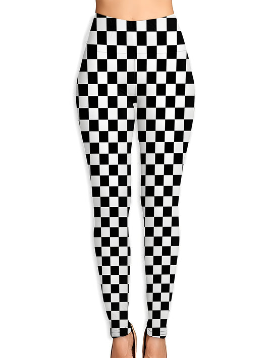 Plaid Print Sports Leggings High Stretch Yoga Running Pants