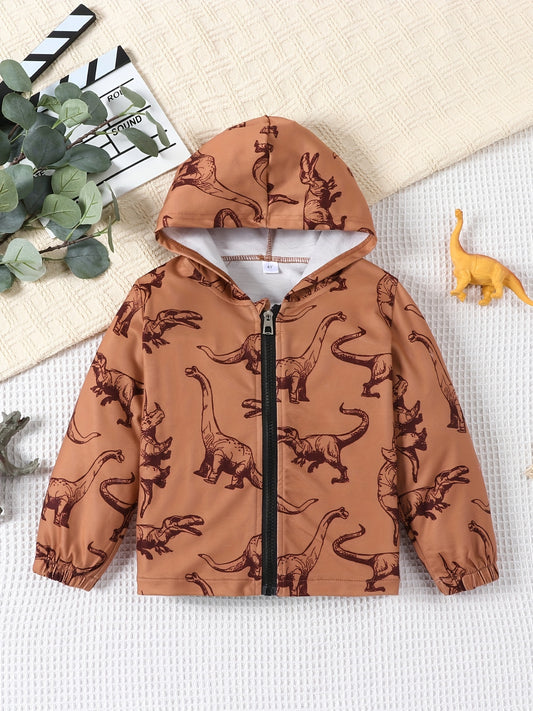 Boys Dinosaur Print Hooded Jacket Zip Up Kids Clothing