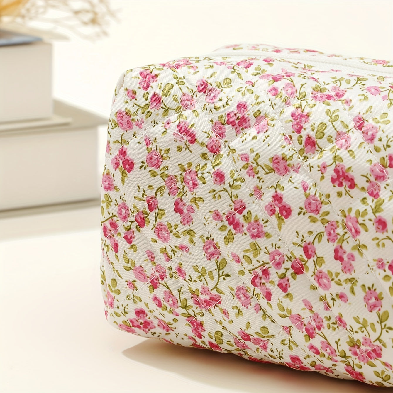 Floral Quilted Makeup Bag Cosmetic Storage for Women Durable Travel Pouch