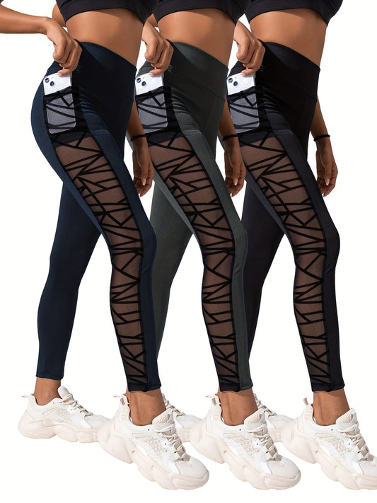 Yoga Sports Leggings High Waist Mesh Insert Tight Pants