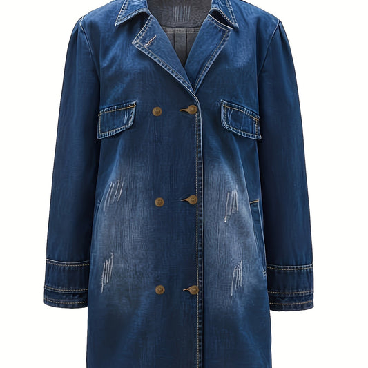  Denim Double Breast Top Women's Casual Oversized Lapel Collar