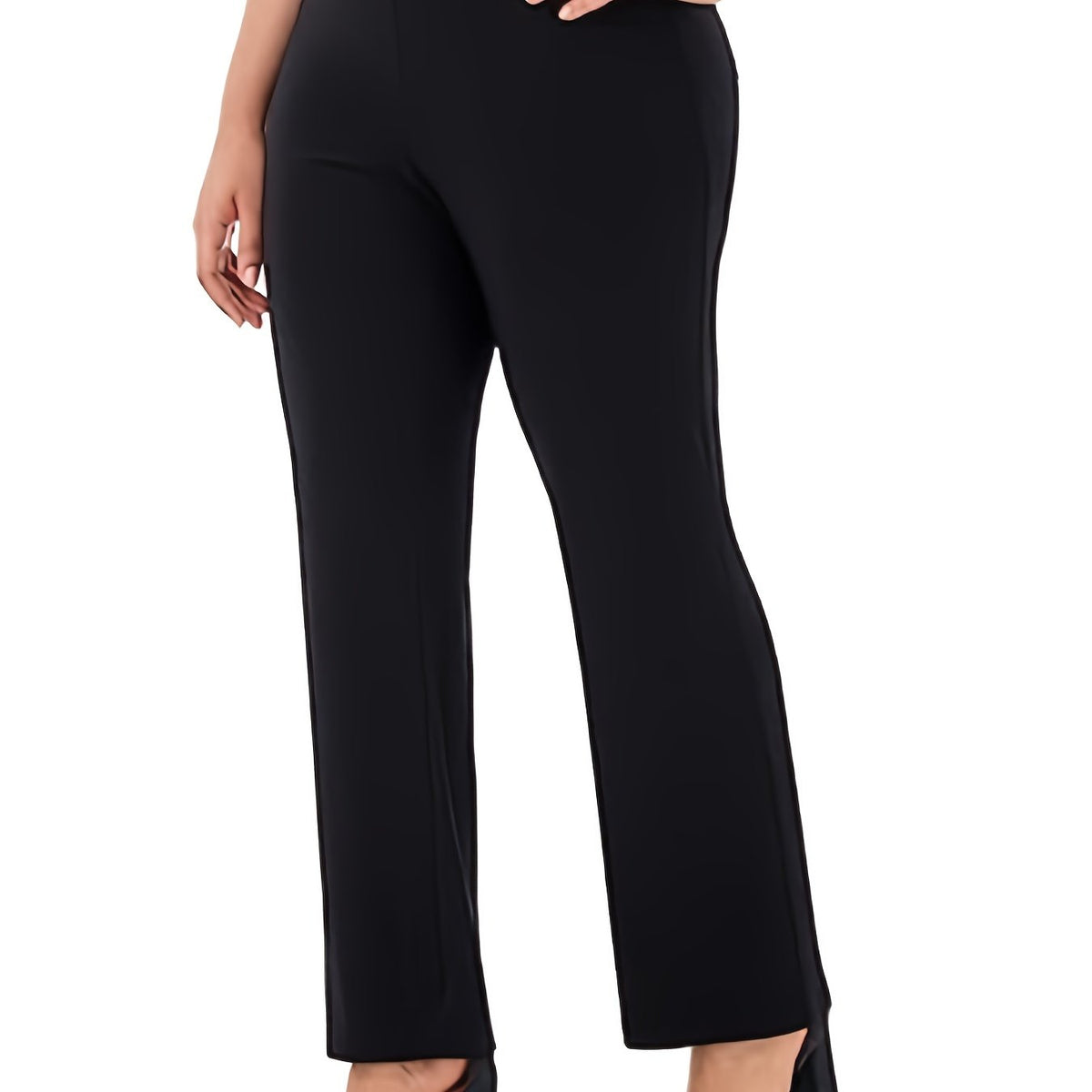  Solid High Stretch Straight Leg Workwear Trousers