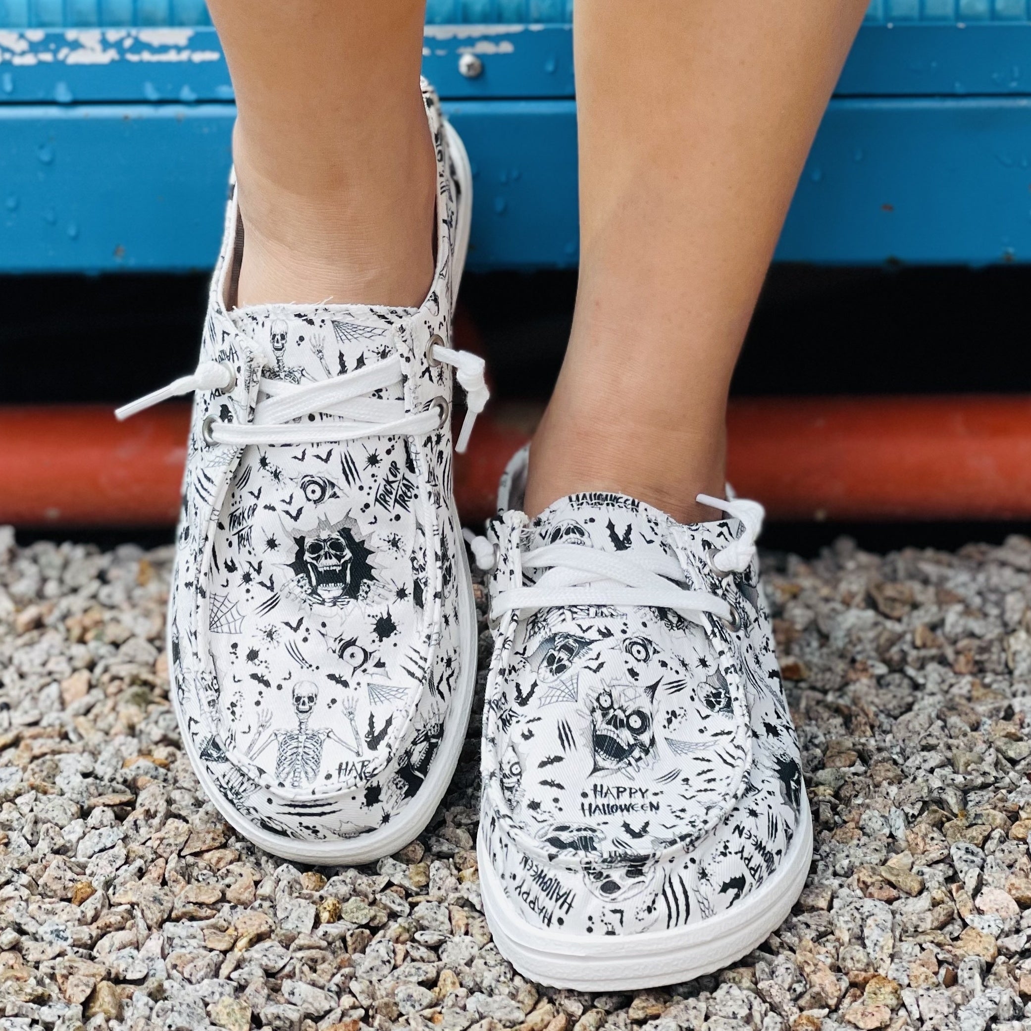 Skull Pattern Flat Shoes Slip On Canvas Casual Hallow