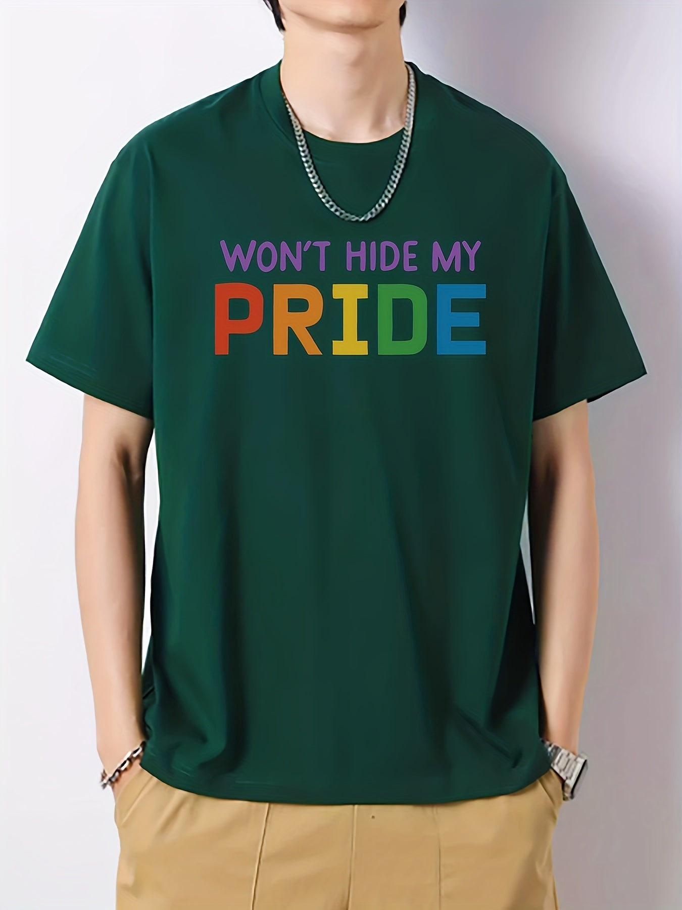 Colorful Letter Pattern Men's Graphic Cotton T-shirt