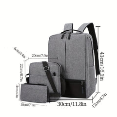 3pcs Men's Backpack Crossbody Bag Set With USB Charging Port