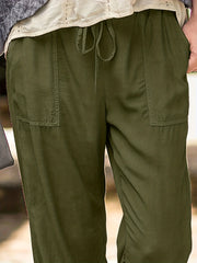  Solid Drawstring Elastic Stretch Pants