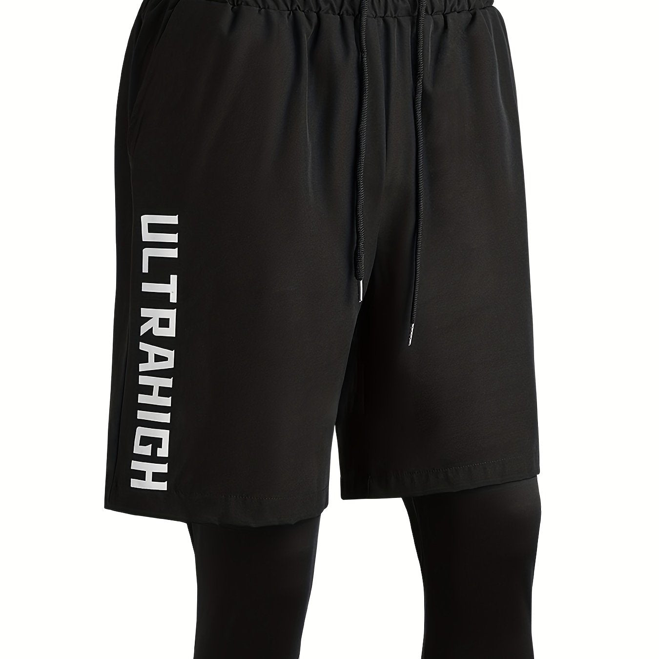 Men's 2-Layer Gym Shorts with Pockets & Drawstring