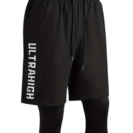 Men's 2-Layer Gym Shorts with Pockets & Drawstring