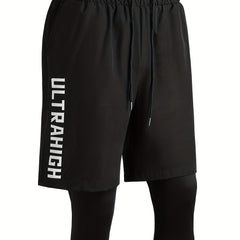 Men's 2-Layer Gym Shorts with Pockets & Drawstring