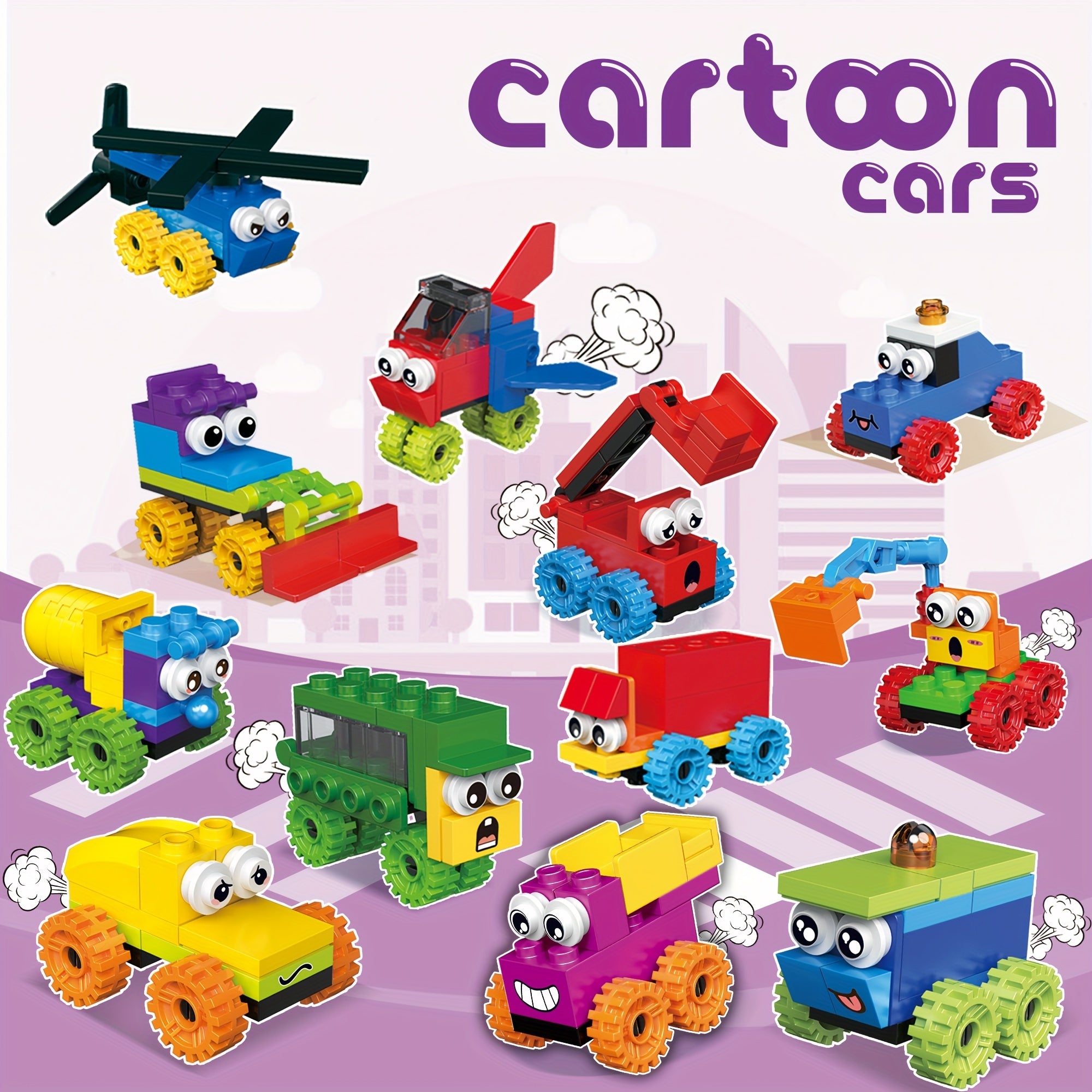 12 Pack Cartoon Vehicle Blocks Set 228pcs - Perfect Gift for Christmas