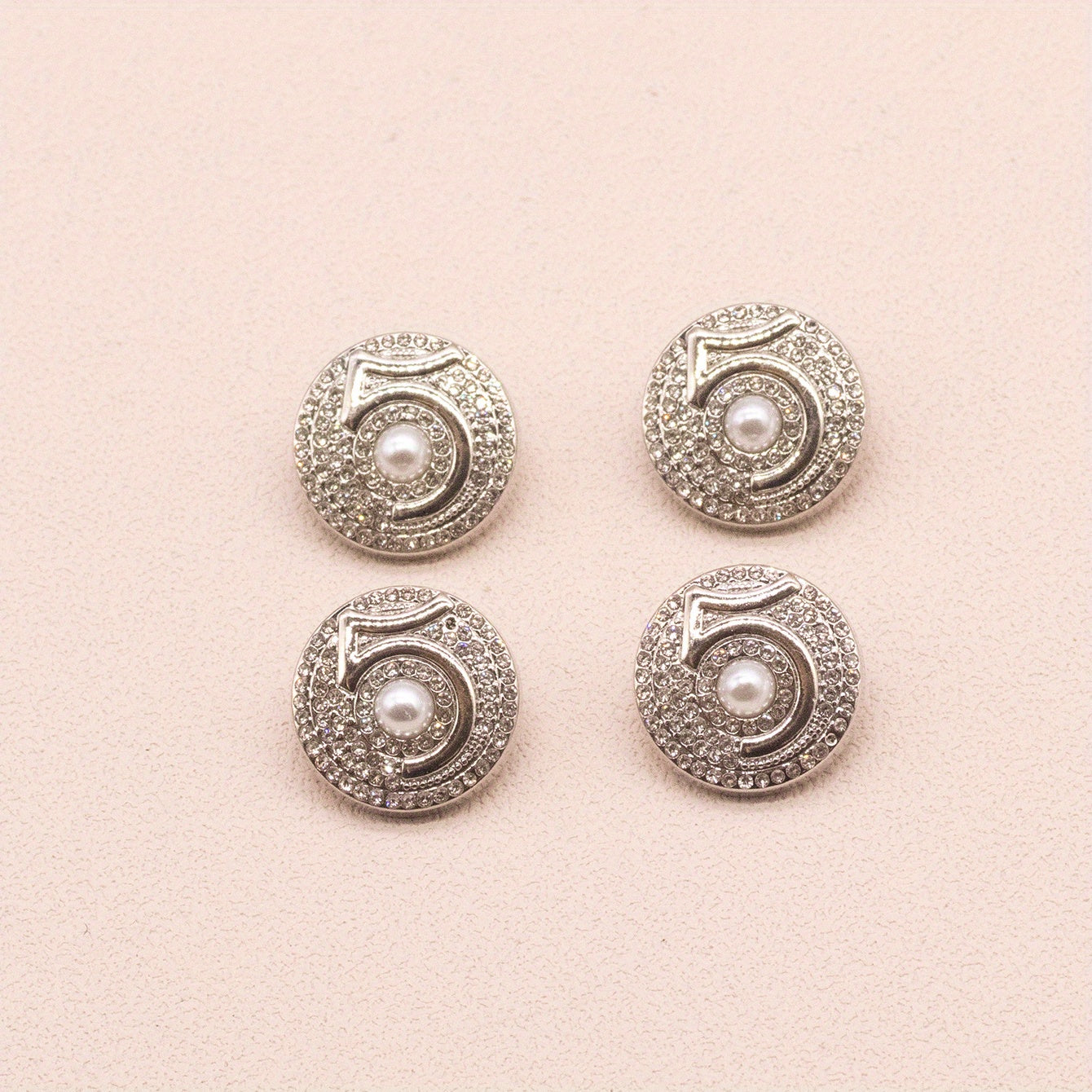 4pcs Zinc Alloy Buttons Faux Diamonds Faux Pearl Number 5 Sewing Buttons