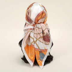 Geometric Chain Print Square Scarf Classic Satin Bandana Large Shawl