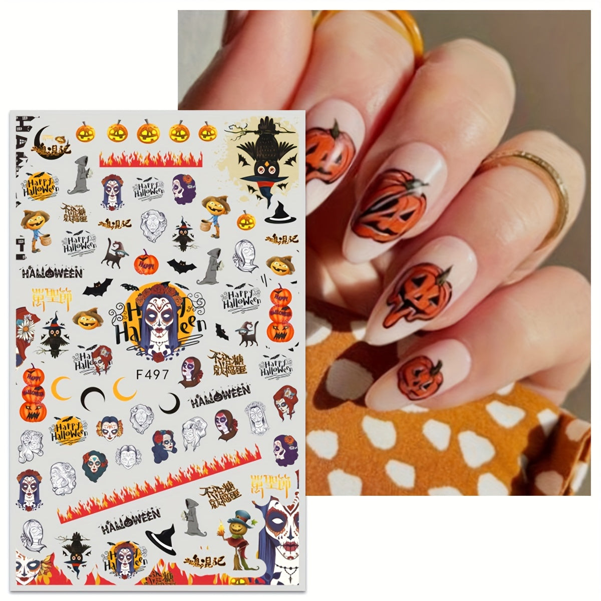 3D Halloween Nail Art Stickers Pumpkin Ghost Bat Witch Designs Self Adhesive Nai