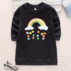 Rainbow Graphic Longline Sweatshirt Dress Girls Crew Neck Comfort Fit