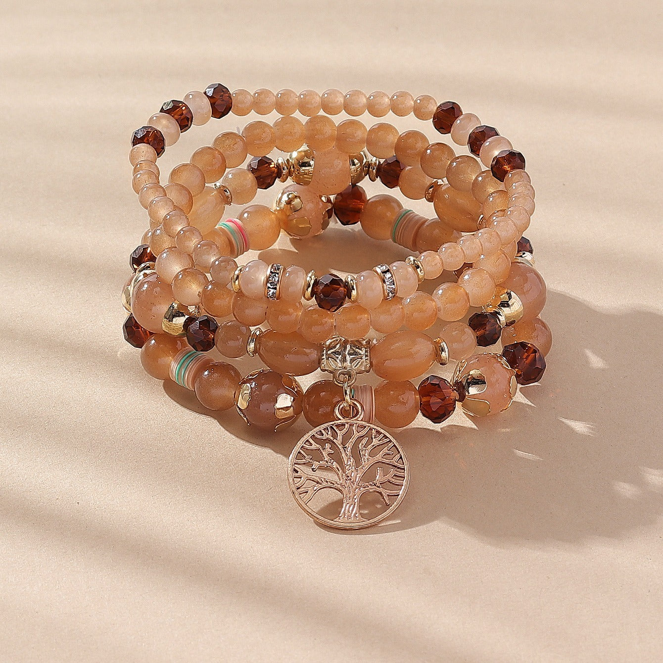 Tree Of Life Beads Bracelet Set 4 Pcs Stretch Pendant Bangle Wrap Hand Jewelry