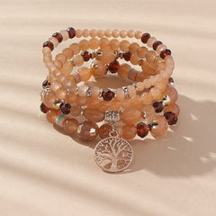 Tree Of Life Beads Bracelet Set 4 Pcs Stretch Pendant Bangle Wrap Hand Jewelry