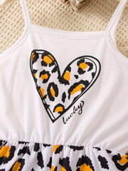 Toddler Girls Heart Leopard Cami Jumpsuit Romper Summer Clothes