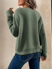 V Neck Guipure Lace Knit Sweater Long Sleeve Casual Top