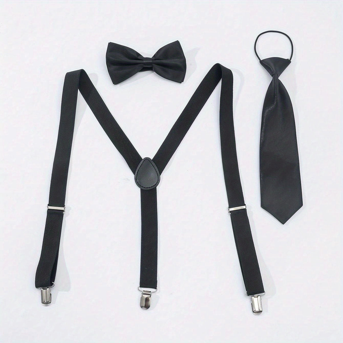 3pc Suit Set Men's Preppy Suspenders Bow Tie Necktie