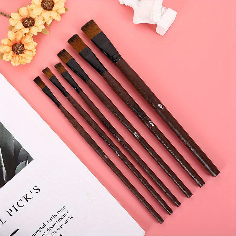 Acrylic Flat Head Brush Set for Watercolor Art Brown Beige Light Brown