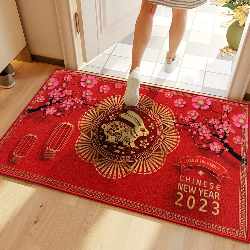 Loop Velvet Spring Celebration Red Door Mat Non Slip Entry Floor Mat
