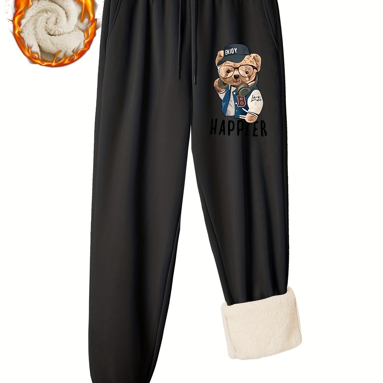 Women's Bear & Letter Print Fleece Joggers